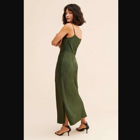 ANTHROPOLOGIE Women's Elyse Bias Slip Dress Size XL in Moss - Picture 3 of 8